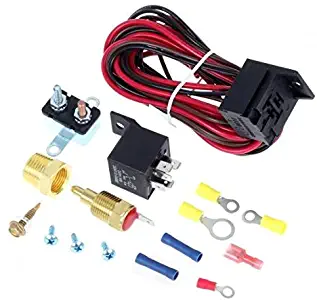 PartsSquare 175-185 Degree Electric Cooling Fan Thermostat Kit Temp Sensor Temperature Switch 40 50 60 amp RELAY KIT