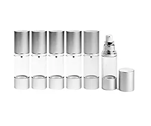 Perfume Studio Airless Pump Bottle 1 oz: Set of 6 Cosmetic Treatment Airless Pump Bottles with Aluminum Metal Shell Top/Bottom (Free Perfume Studio Oil Sample Included)