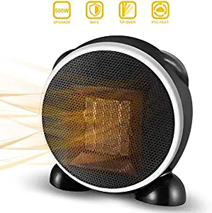 Space Heater Indoor Portable Electric 500W Personal Mini Space Heater Portable Electric Heaters Fan for Home and Office Indoor Use with Ceramic Heating Element & Overheat Protection (Black)