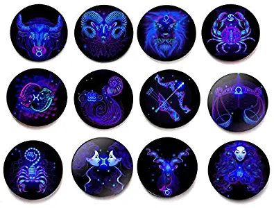 WOTOY Twelve constellation time gem crystal glass Fridge Magnet for Home Decoration Magnet a Set of 12 Pieces