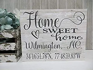 pmxkbzzr Wood Home Coordinate Sign, Home Sweet Home, Personalized Home Sign, Entryway Wood Sign, GPS Coordinates Sign
