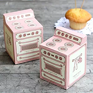 Lavenz Cute Pink Oven Design Paper Box for Cupcake, Candy, Muffin Cake, Choclate. (Set of 10)