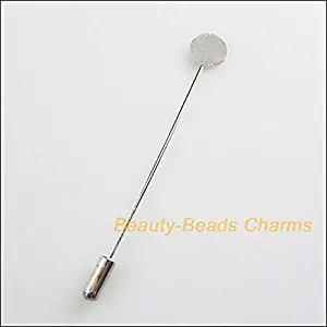 Mercury_Group,Hamemade Jewelry - New 8Pcs Dull Silver Plated Round Pad Safety Pins Brooches Connectors 76mm