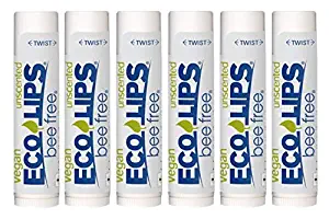 Eco Lips Bee Free Vegan Unscented 100% Natural Lip Balm - Soothe and Moisturize Dry, Cracked and Chapped Lips - Made in USA (6 Tubes)
