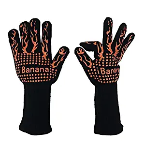 Heat Resistant Gloves ,iBanana Garden or Outdoor Heat Resistant Gloves ( Up To 932℉ ) For Home / Festival BBQ / Cooking / Oven Mitts / Pot Holders / Bake / Grilling -14'' maximum protect forearm.