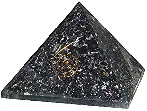 PYOR Black Tourmaline Orgone Pyramid Crystal Energy Generator EMF Protection Aura Cleansing Copper Spiral Home Office Decor Good Luck Vastu Gift Item Size 2.5-3 Inch