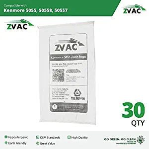ZVac Kenmore Style C/Q Micro Filtration Canister Cloth Vacuum Bags Similar to 50558, 5055, 50557, 30 Pack
