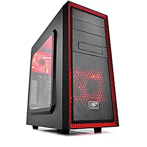 DEEPCOOL TESSERACT SW RD Mid Tower Computer Case, 2 Red LED Fans Side Window Standard ATX Chassis