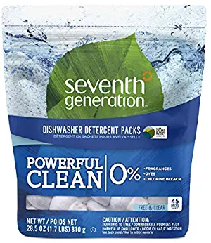 Seventh Generation Fragrance Free Dishwasher Detergent Pack, 45Count, 2 Pack
