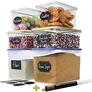 Chef’s Path Large Food Storage Containers - Great for Flour, Sugar, Baking Supplies - BEST Airtight Kitchen & Pantry Bulk Food Storage - BPA Free - 6 PC Set & 8 FREE Chalkboard Labels & Pen