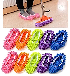 Catsayer Mop Slippers Shoes Cover, Soft Washable Reusable Microfiber Foot Socks Floor Dust Dirt Hair Cleaner for Bathroom Office Kitchen House Polishing Cleaning 10pcs (5 Pairs)