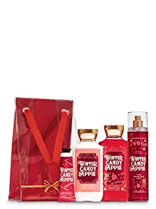 Bath and Body Works WINTER CANDY APPLE Gift Bag Set - Body Lotion - Shower Gel - Hand Cream and Fine Fragrance Mist - Full Size