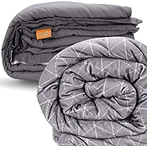 rocabi Luxury Adult Weighted Blanket Summer/Winter Queen Size Two Cover Bundle | 15 lbs 60”x80” Breathable Cotton & Plush Minky Premium Covers for Calming Sleep