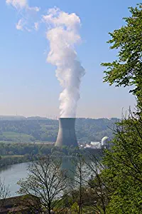 Home Comforts Peel-n-Stick Poster of River Cooling Tower Nuclear Power Plant Landscape Vivid Imagery Poster 24 x 16 Adhesive Sticker Poster Print