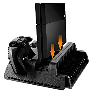 Ocamo Vertical Stand with Cooling Fan and Dual Controllers Charging Station for PS4/PS4 Slim/PS4 Pro