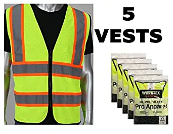 Worktex Safety Economy Class 2 Two-Tone Mesh Safety Vest, Yellow/Lime, Size XXL, 5 per Pack