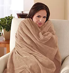 Sunbeam Electric Heated Throw Blanket Microplush Washable with 3-Heat Setting Auto-Off Controller, (Beige)