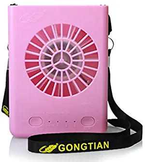 CestMall 3 Speeds Portable Multi-Functional Mini Rechargeable Fan Powered by 18650 Li-ion Battery (Included) & USB Charging for Outdoor Travel with String (Pink)