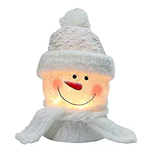 BOSQUEEN Lighted Snowman Christmas Lamp, Crystal Glass Snowballs Night Light with Santa Claus Hat for Thanksgiving Christmas Holidays Home décor & Ideal Gifts (White)