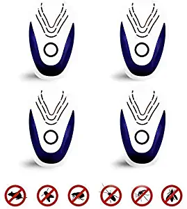 ULTRASONIC BLUE/Ultrasonic Pest Repeller Portable Plug-in Control (4-Pack) Electronic Insect Repellent Non-Toxic Gets Rid Mosquito Bed Bugs Roach Spiders Fleas Mice Ants Fruit Fly