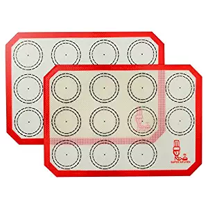 Non Stick Silicone Baking Mat Quarter Sheet Macaron - 8.2"x11.6",Set of 2 Toaster Oven Liners For Pizza/Cookie and Bread Making, Red,By Super Kitchen