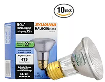 SYLVANIA Capsylite Halogen Dimmable Lamp / PAR20 Flood Light Reflector / 50W replacement / Medium base E26 / 39 Watt / 2850 K – warm white- 10 Pack