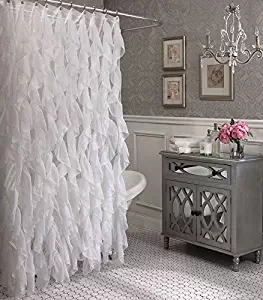 Cascade Shabby Chic Ruffled Sheer Shower Curtain (White)