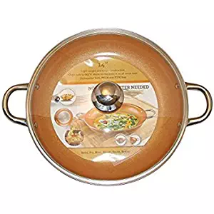 Copper Frying Pan 14-Inch With Tempered Glass Lid Non Stick Ceramic Infused Titanium Steel