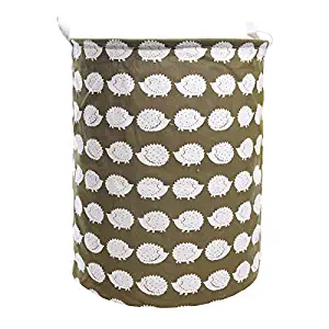 19.7" Large Laundry Hamper Bucket Waterproof Coating Cotton Laundry Basket Collapsible Washing Basket Cute Canvas Storage Basket Bin Home Nursery Toy Organizer (Hedgehog)