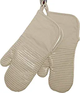 Gourmet Essentials Oven Mitts | Heat Resistant Kitchen Gloves to Protect Hands from Hot Cookware | Non-Slip Silicone Grip & Hanging Loop | 2 Pack (Tan)