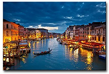 Canvas Print Wall Art Painting For Home Decor View On Grand Canal At Night Venice Italy The Basilica Of St Mary Of Health Or Basilica Di Santa Maria Della Salute At Night Paintings Modern Giclee Stretched And Framed Artwork The Picture For Living Room Decoration City Pictures Photo Prints On Canvas