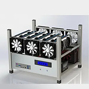 6 GPUs Stackable Open Air Mining Case Computer Frame Rig With LCD panel 6 Cooling Fan