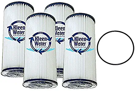 Pleated Dirt Rust Sediment Filter, KleenWater KW4510BR Replacement Water Filter Cartridge, 50 Micron, Set of 4, One O-ring for Wide Body Housings