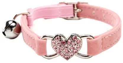 CHUKCHI Heart Bling Cat Collar with Safety Belt and Bell 8-11 Inches