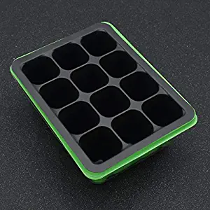 NATFUR 12 Holes Plant Seedling Tray Plastic Rectangle Shaped Nursery Pot Sprout Plate | Color - Green+Black