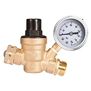 Signstek Water Pressure Regulator Brass Lead-Free with Gauge for RV Camper and Inlet Screened Filter