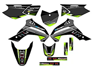 2008-2018 KLX 140, Surge Black Complete Senge Graphics kit, Compatible with Kawasaki