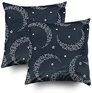 Crannel Double-Sided Printing Pillowcase 18X18 Inch 2PCS Throwing Cushion Simple Pattern Moons Stars Textile Wallpapers Gift Wrap Invisible Zipper Square Decorative Home Sofa