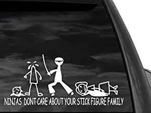 FGD Funny Stick Figure Family Ninjas Don't Care Sticker Decal 12"x 5" in White Car Truck SUV