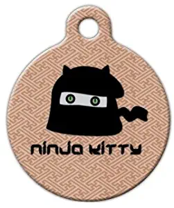 Dog Tag Art Custom Pet ID Tag for Cats - Ninja Kitty - Small - .875 inch
