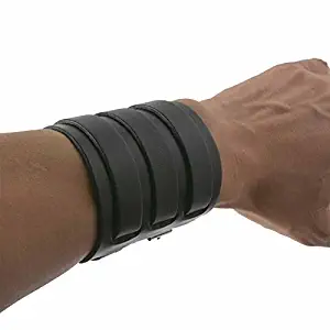 HZMAN Mens Genuine Leather Wide Triple Strap Cuff Wrap Gauntlet Wristband Buckle Fastening Arm Armor Cuff