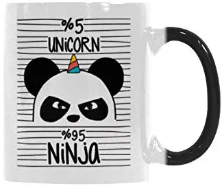 InterestPrint Cute Ninja Panda with Unicorn Horn Heat Sensitive Color Changing Coffee Mug Cup Morphing Tea Cup for Women Men Kids Mom Dad Friends, 11 Ounce