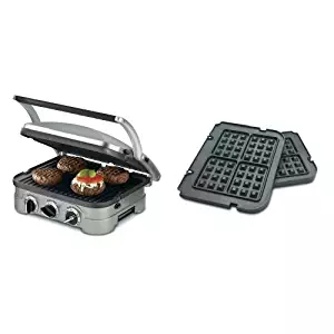 Cuisinart GR-4N 5-in-1 Silver Griddler, Black Dials, and Waffle Plates Bundle