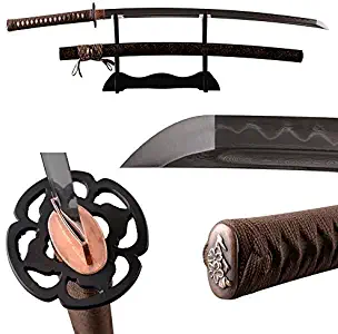 Japanese Samurai Sword Katana Clay Tempered Full Tang Real Sharp Blade Folded 1095 High Carbon Steel Rosewood Saya Can Cut Bamboo