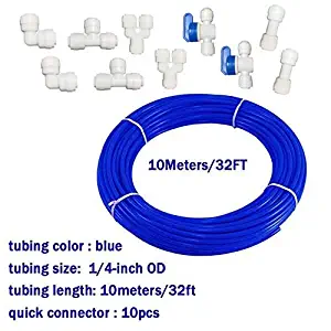 Malida 1/4 inch RO Water blue Tubing, Hose Pipe for RO Water purifiers System,+quick connector 10pcs. (tubing 10meters)
