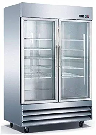 54" 2 Glass Door Commercial Freezer, Stainless Steel Trim, LED Lighting, 46.65 Cubic Feet, CFD-2FF-G