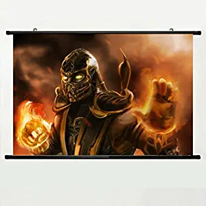 Wall Posters Wall Scroll Poster with Mortal Kombat Scorpion Ninja Art Home Decor Fabric Painting 23.6 X 15.7 Inch