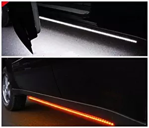 [2pc 48-Inch] Truck Light Running Board LED Kit - [AMBER/WHITE] - Turn Signal Side Marker & Courtesy Light Bar Strip for Pickup Trucks, SUV, Cars, and Work Van [48"]