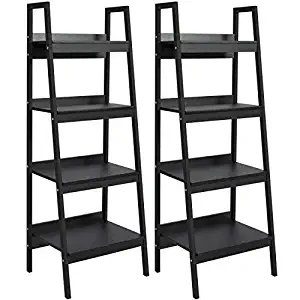 Best Choice Products Set of 2 4-Shelf Modern Open Wooden Ladder Bookcase Storage Display Organizer Decor with Metal Framing, Black