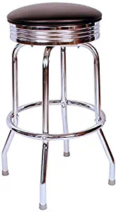 Richardson Seating Retro Chrome Swivel bar Stool with Seat Metal, 24", Black